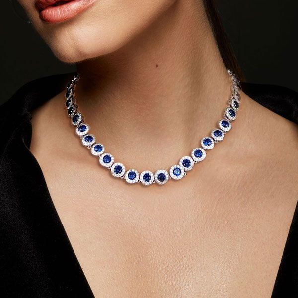 Halo Necklace - 925 Sterling Silver Round Cut Pendant Necklace for Women