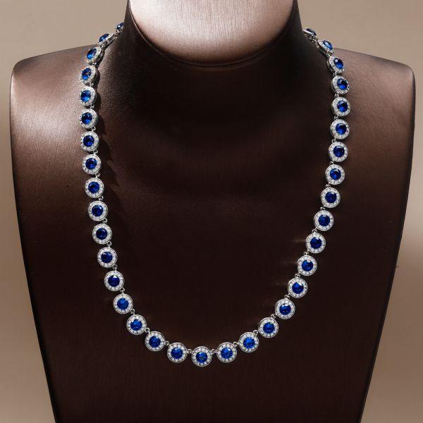 Halo Necklace - 925 Sterling Silver Round Cut Pendant Necklace for Women