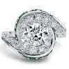 Halo Round Cut Emerald & White Sapphire Engagement Ring in Sterling Silver
