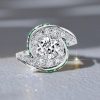 Halo Round Cut Emerald & White Sapphire Engagement Ring in Sterling Silver
