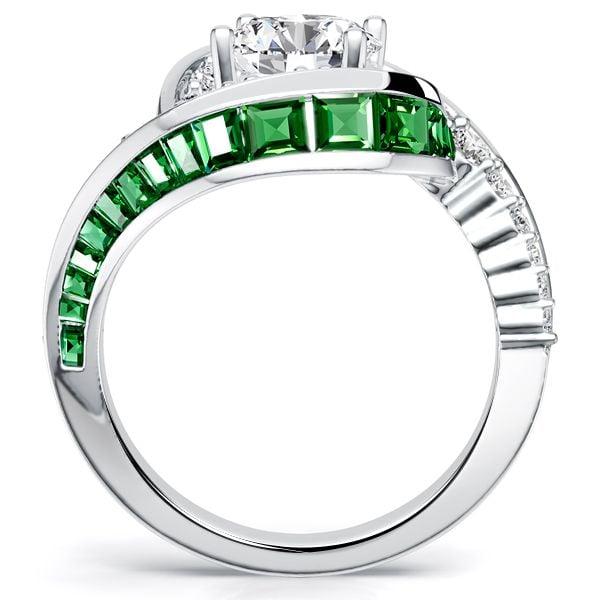 Halo Round Cut Emerald & White Sapphire Engagement Ring in Sterling Silver