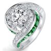 Halo Round Cut Emerald & White Sapphire Engagement Ring in Sterling Silver