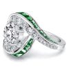 Halo Round Cut Emerald & White Sapphire Engagement Ring in Sterling Silver