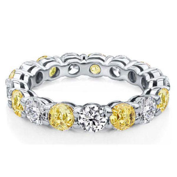 White & Yellow Topaz Sterling Silver Eternity Wedding Band - 6.50 CT TW