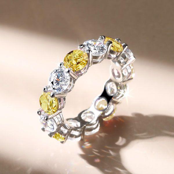 White & Yellow Topaz Sterling Silver Eternity Wedding Band - 6.50 CT TW