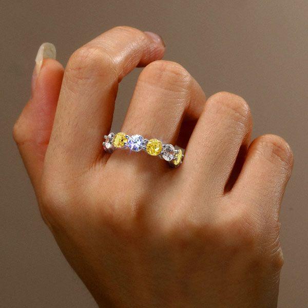 White & Yellow Topaz Sterling Silver Eternity Wedding Band - 6.50 CT TW