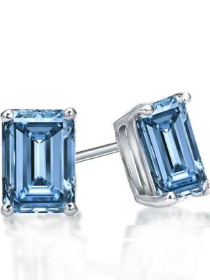 Emerald Cut Blue Topaz Stud Earrings in Sterling Silver - 3.50 CT. TW.