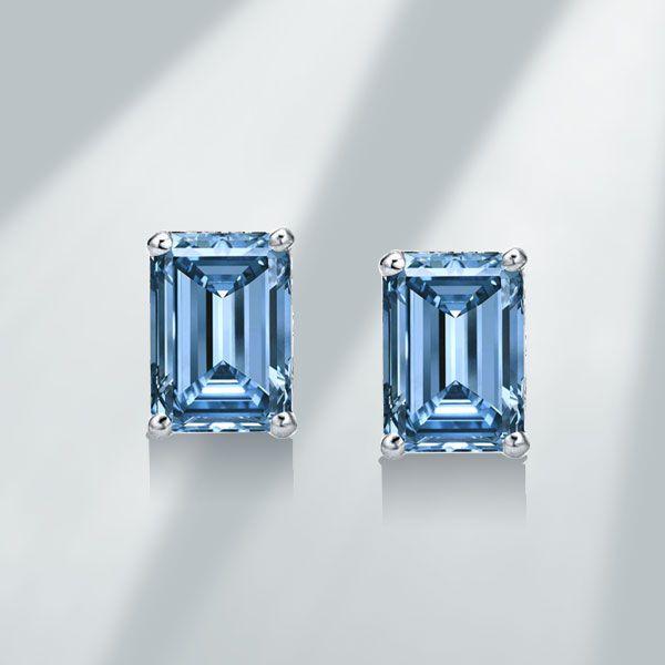 Emerald Cut Blue Topaz Stud Earrings in Sterling Silver - 3.50 CT. TW.