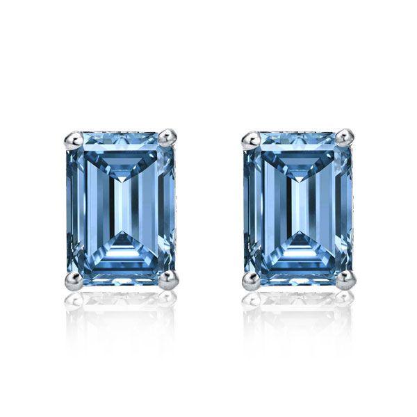 Emerald Cut Blue Topaz Stud Earrings in Sterling Silver - 3.50 CT. TW.