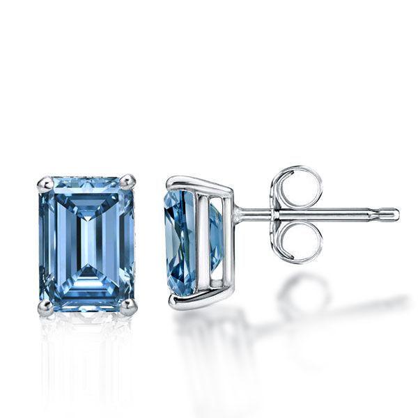 Emerald Cut Blue Topaz Stud Earrings in Sterling Silver - 3.50 CT. TW.