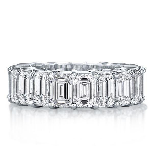Emerald & White Sapphire Eternity Wedding Band for Women - Sterling Silver