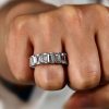 Emerald & White Sapphire Eternity Wedding Band for Women - Sterling Silver