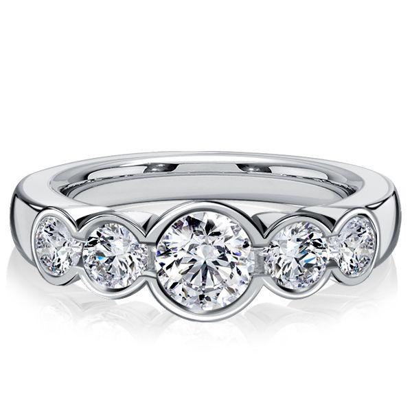 Bezel Set 5 Stone Sterling Silver Wedding Anniversary Band Ring - 1.68 CT. TW.