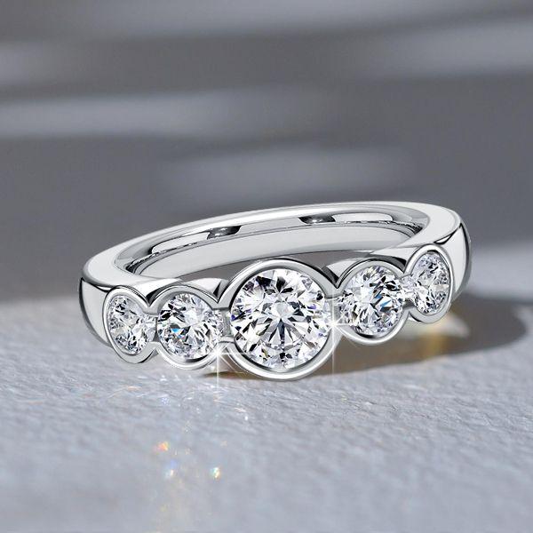 Bezel Set 5 Stone Sterling Silver Wedding Anniversary Band Ring - 1.68 CT. TW.
