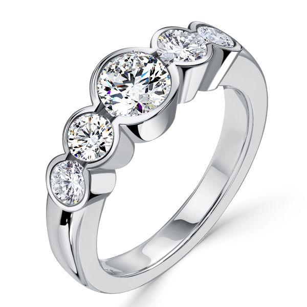 Bezel Set 5 Stone Sterling Silver Wedding Anniversary Band Ring - 1.68 CT. TW.