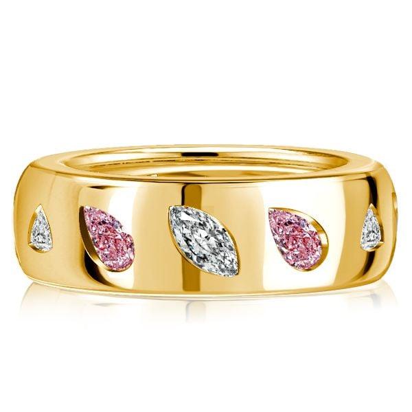 Pear Shaped Pink Stone Eternity Band Ring in 18K Gold Plated Sterling Silver