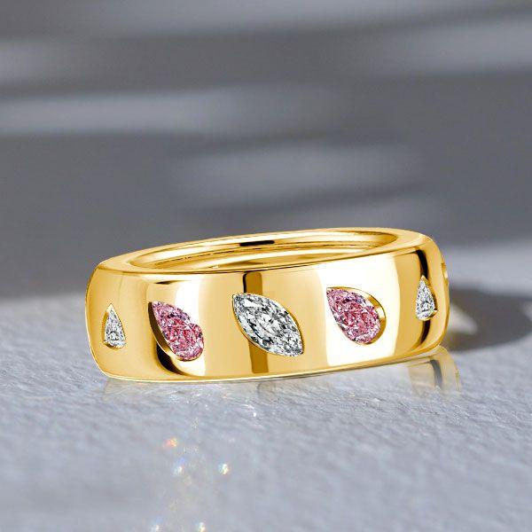 Pear Shaped Pink Stone Eternity Band Ring in 18K Gold Plated Sterling Silver