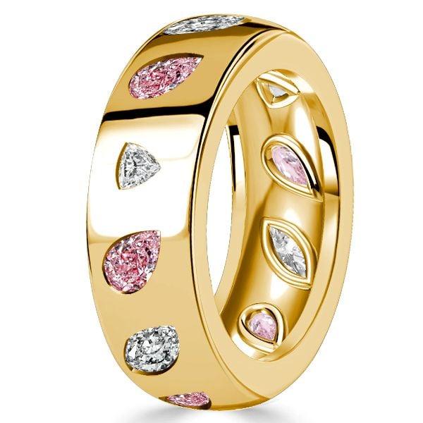 Pear Shaped Pink Stone Eternity Band Ring in 18K Gold Plated Sterling Silver