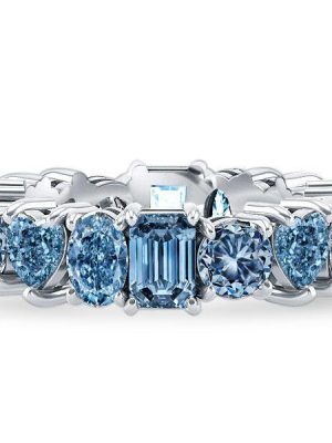 Blue Topaz Eternity Wedding Band - 925 Sterling Silver Multi-Cut Ring