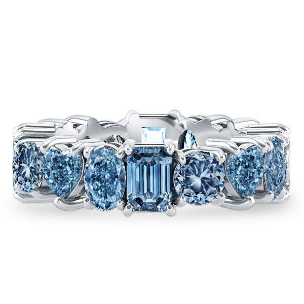 Blue Topaz Eternity Wedding Band - 925 Sterling Silver Multi-Cut Ring