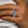 Blue Topaz Eternity Wedding Band - 925 Sterling Silver Multi-Cut Ring