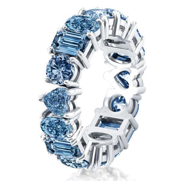 Blue Topaz Eternity Wedding Band - 925 Sterling Silver Multi-Cut Ring