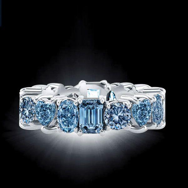 Blue Topaz Eternity Wedding Band - 925 Sterling Silver Multi-Cut Ring