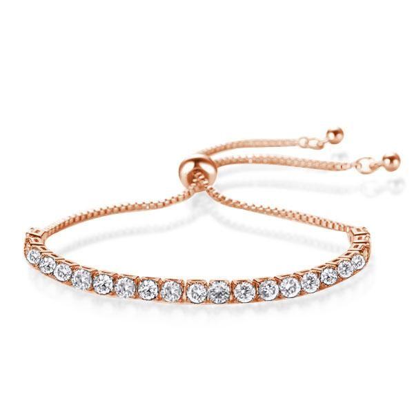 Rose Gold Round Cut CZ Bracelet - 18K Plated Sterling Silver, 7 Inch