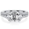Split Shank Asscher Cut Engagement Ring in Rhodium Plated Sterling Silver