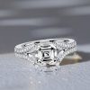Split Shank Asscher Cut Engagement Ring in Rhodium Plated Sterling Silver