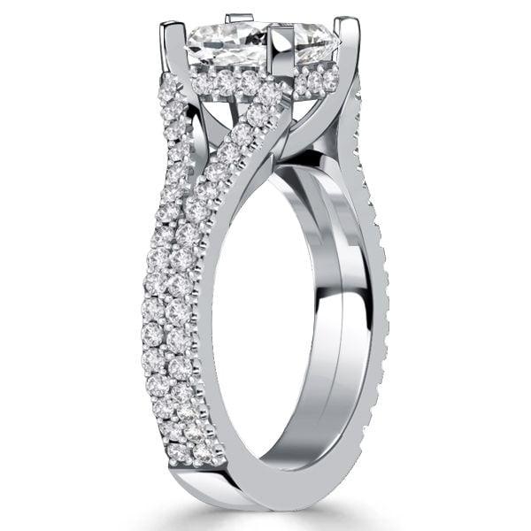 Split Shank Asscher Cut Engagement Ring in Rhodium Plated Sterling Silver