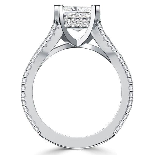 Split Shank Asscher Cut Engagement Ring in Rhodium Plated Sterling Silver