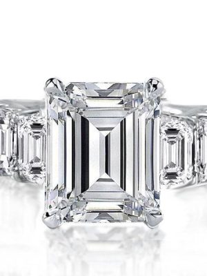 Emerald Eternity & Created White Sapphire Engagement Ring - 925 Sterling Silver