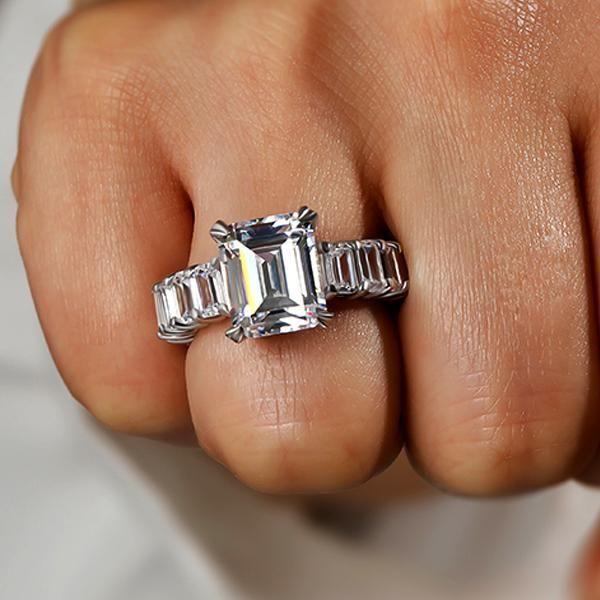Emerald Eternity & Created White Sapphire Engagement Ring - 925 Sterling Silver