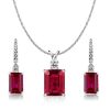 Sterling Silver Emerald Cut Ruby and Sapphire Earrings and Necklace Set