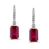 Sterling Silver Emerald Cut Ruby and Sapphire Earrings and Necklace Set