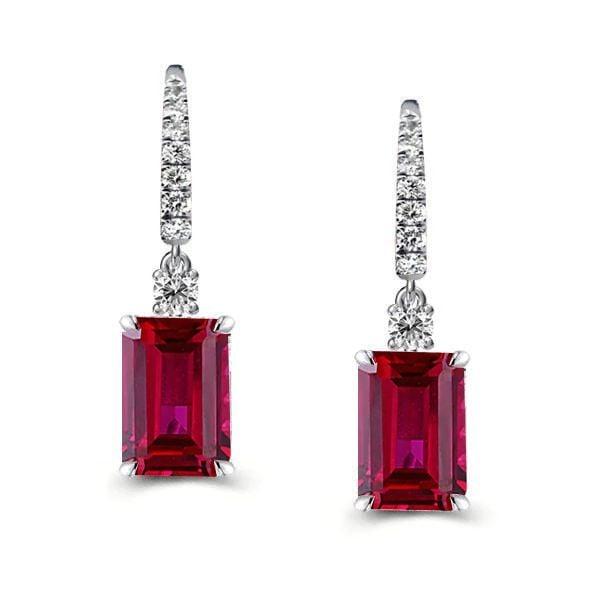 Sterling Silver Emerald Cut Ruby and Sapphire Earrings and Necklace Set