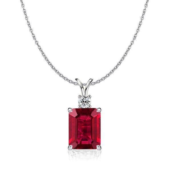 Sterling Silver Emerald Cut Ruby and Sapphire Earrings and Necklace Set