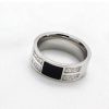 White Sapphire Titanium Steel Wedding Band for Men - Silver & Black Comfort Fit Ring