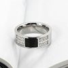 White Sapphire Titanium Steel Wedding Band for Men - Silver & Black Comfort Fit Ring