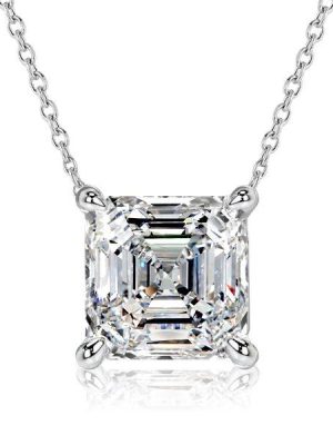 Asscher Cut Solitaire Pendant Necklace - 925 Sterling Silver - 2.0 CT. TW
