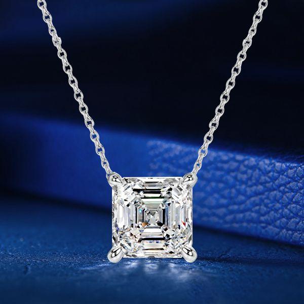 Asscher Cut Solitaire Pendant Necklace - 925 Sterling Silver - 2.0 CT. TW