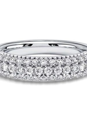 Triple Row Micro Pave Round Cut Diamond Band in 925 Sterling Silver