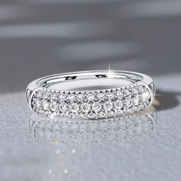Triple Row Micro Pave Round Cut Diamond Band in 925 Sterling Silver