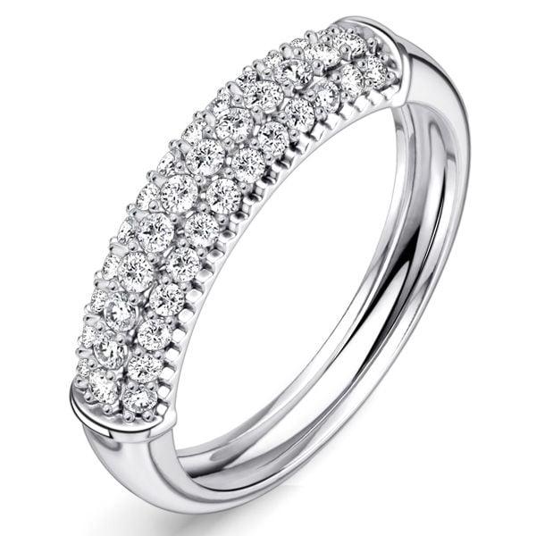 Triple Row Micro Pave Round Cut Diamond Band in 925 Sterling Silver
