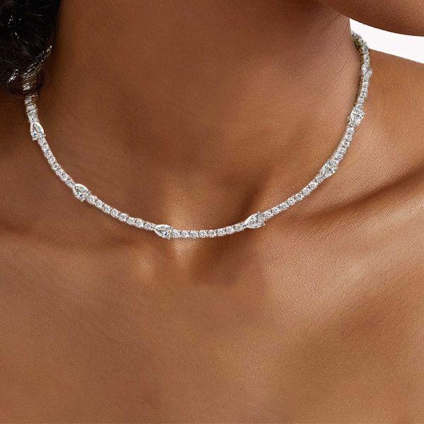 Pear & Round Cut Cubic Zirconia Tennis Necklace in Sterling Silver - 16.30 CT. TW