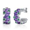 Baguette Cut Amethyst Hoop Earrings - 925 Sterling Silver
