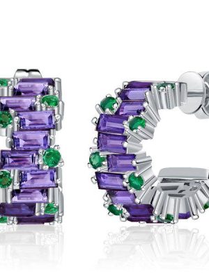 Baguette Cut Amethyst Hoop Earrings - 925 Sterling Silver