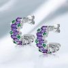 Baguette Cut Amethyst Hoop Earrings - 925 Sterling Silver