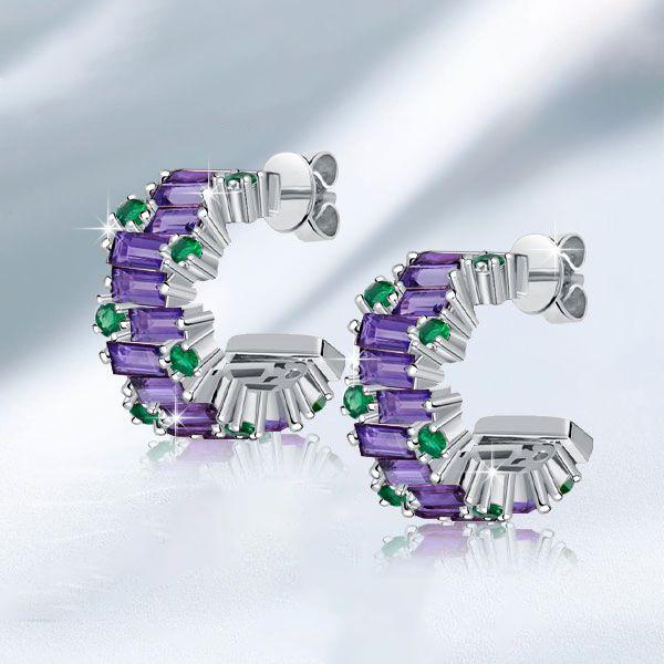 Baguette Cut Amethyst Hoop Earrings - 925 Sterling Silver